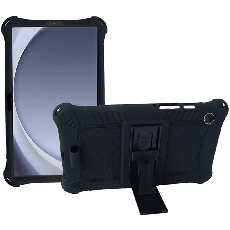 For Samsung Galaxy Tab A9 Soft Skin Silicone Case Kickstand Protective Tablet Cover - Black