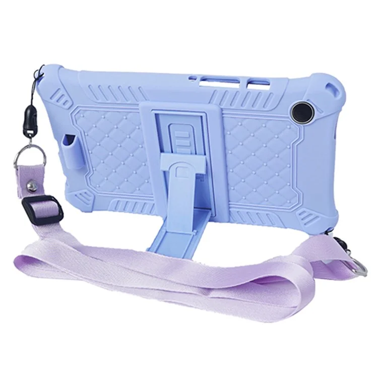 For Samsung Galaxy Tab A9 Retro Texture Silicone Case Kickstand Tablet Cover with Shoulder Strap - Light Purple