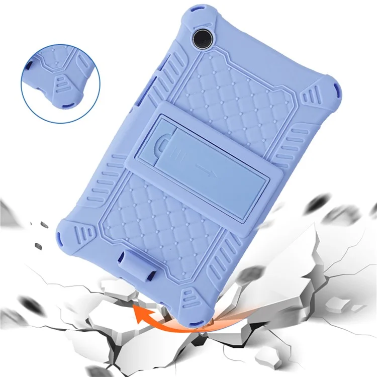 For Samsung Galaxy Tab A9 Retro Texture Silicone Case Kickstand Tablet Cover with Shoulder Strap - Light Purple