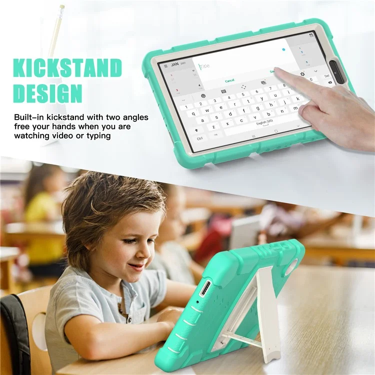 Funda para Samsung Galaxy Tab A9 Tablet Anti-caída con Soporte Portátil PC+Silicona Cubierta Protectora - Verde Menta