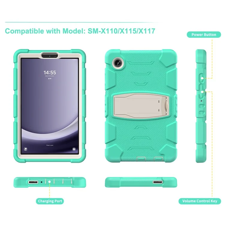 Funda para Samsung Galaxy Tab A9 Tablet Anti-caída con Soporte Portátil PC+Silicona Cubierta Protectora - Verde Menta