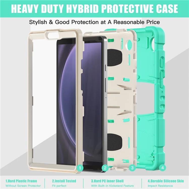 Funda para Samsung Galaxy Tab A9 Tablet Anti-caída con Soporte Portátil PC+Silicona Cubierta Protectora - Verde Menta
