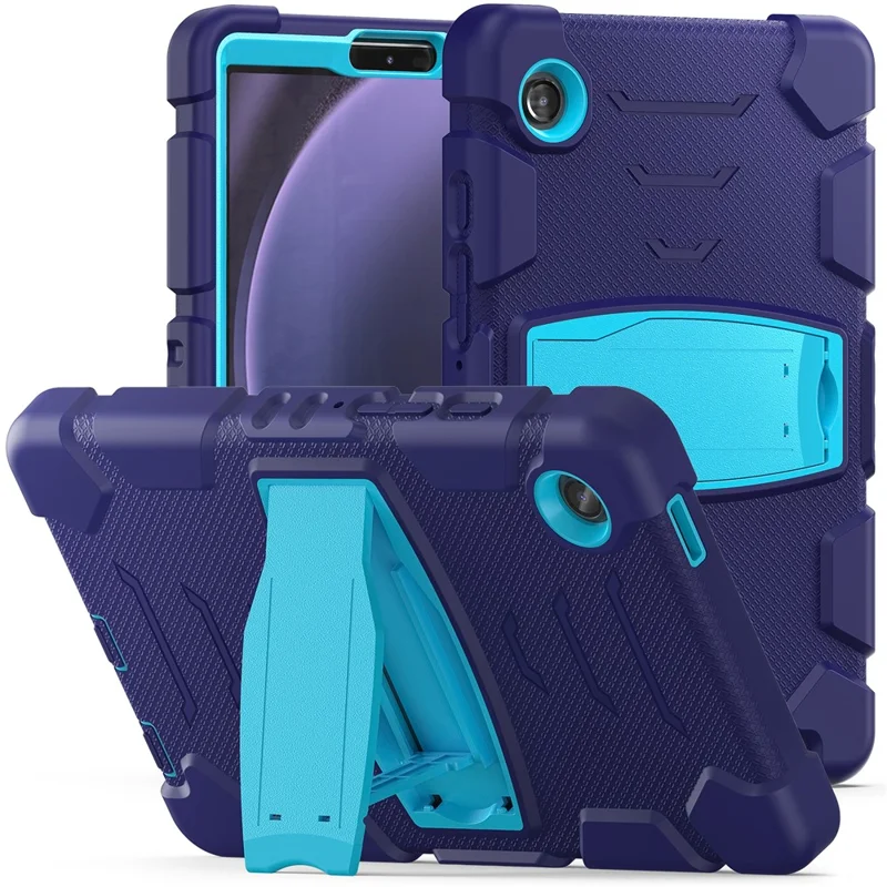 For Samsung Galaxy Tab A9 Tablet Case Anti-drop Kickstand PC+Silicone Protective Cover -  Navy Blue  /  Blue