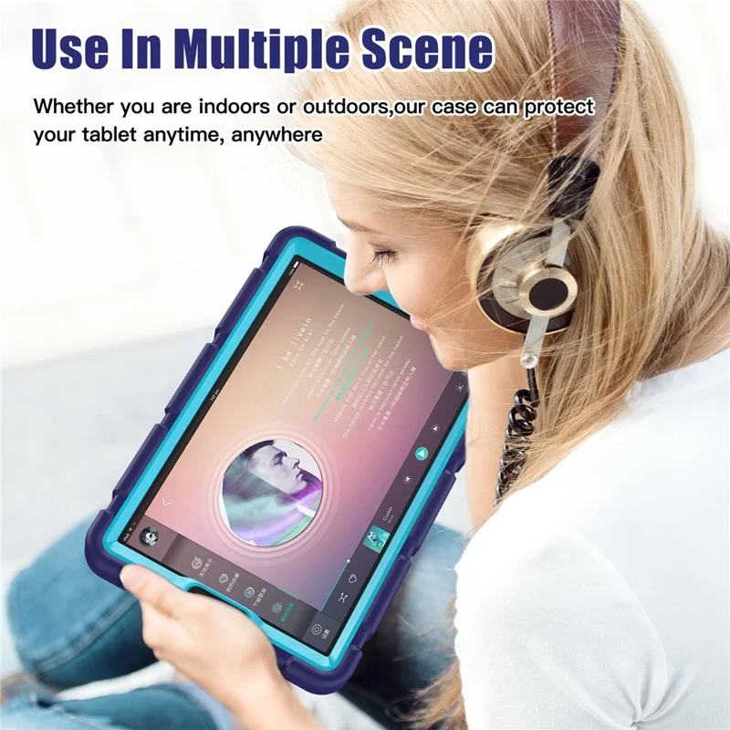 For Samsung Galaxy Tab A9 Tablet Case Anti-drop Kickstand PC+Silicone Protective Cover -  Navy Blue  /  Blue