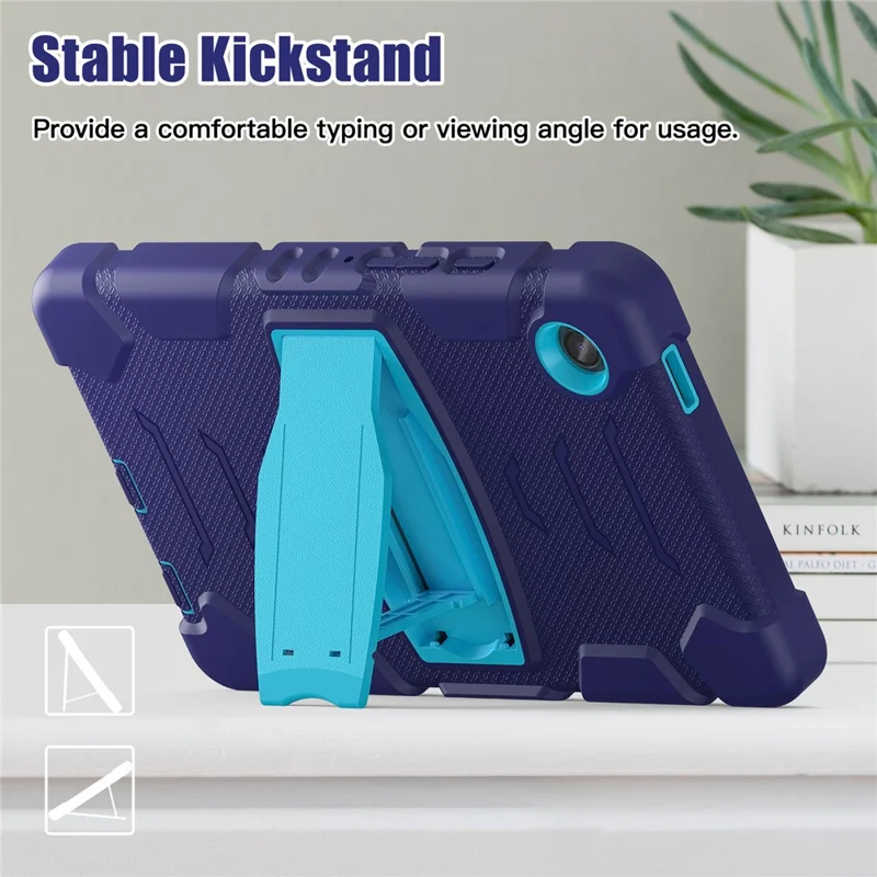 For Samsung Galaxy Tab A9 Tablet Case Anti-drop Kickstand PC+Silicone Protective Cover -  Navy Blue  /  Blue