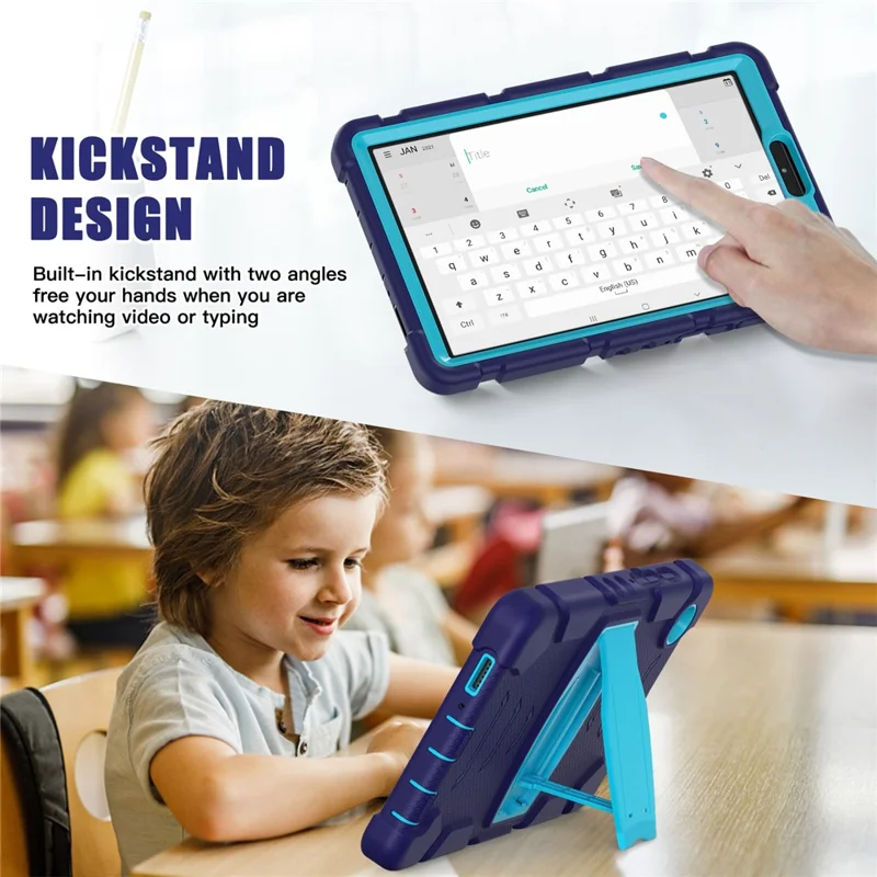 For Samsung Galaxy Tab A9 Tablet Case Anti-drop Kickstand PC+Silicone Protective Cover -  Navy Blue  /  Blue