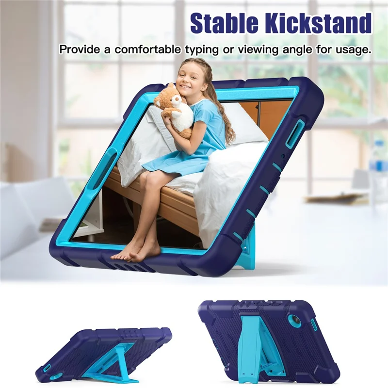 For Samsung Galaxy Tab A9 Tablet Case Anti-drop Kickstand PC+Silicone Protective Cover -  Navy Blue  /  Blue