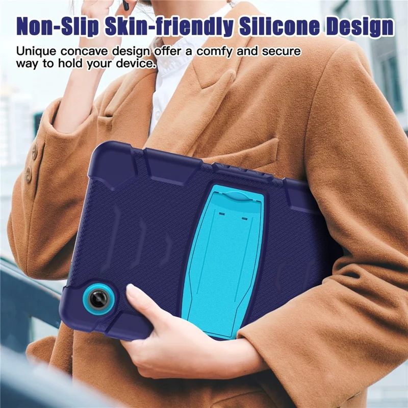 For Samsung Galaxy Tab A9 Tablet Case Anti-drop Kickstand PC+Silicone Protective Cover -  Navy Blue  /  Blue