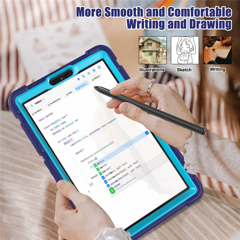 For Samsung Galaxy Tab A9 Tablet Case Anti-drop Kickstand PC+Silicone Protective Cover -  Navy Blue  /  Blue