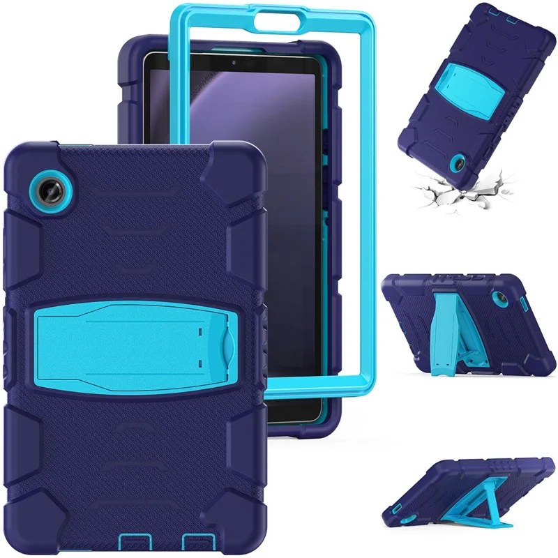 For Samsung Galaxy Tab A9 Tablet Case Anti-drop Kickstand PC+Silicone Protective Cover -  Navy Blue  /  Blue