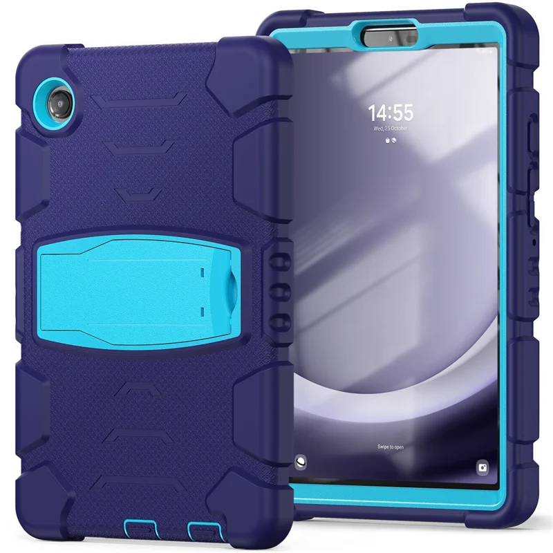 For Samsung Galaxy Tab A9 Tablet Case Anti-drop Kickstand PC+Silicone Protective Cover -  Navy Blue  /  Blue