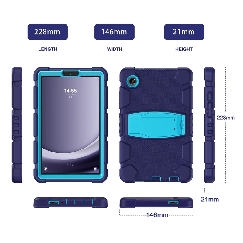 For Samsung Galaxy Tab A9 Tablet Case Anti-drop Kickstand PC+Silicone Protective Cover -  Navy Blue  /  Blue