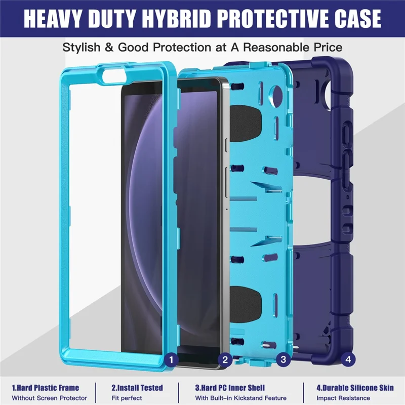 For Samsung Galaxy Tab A9 Tablet Case Anti-drop Kickstand PC+Silicone Protective Cover -  Navy Blue  /  Blue