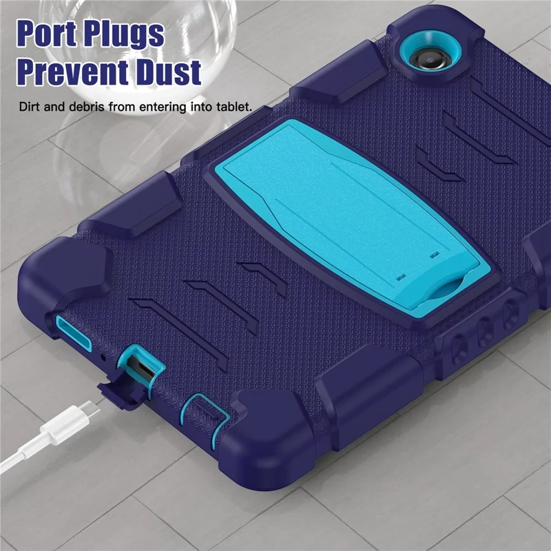 For Samsung Galaxy Tab A9 Tablet Case Anti-drop Kickstand PC+Silicone Protective Cover -  Navy Blue  /  Blue