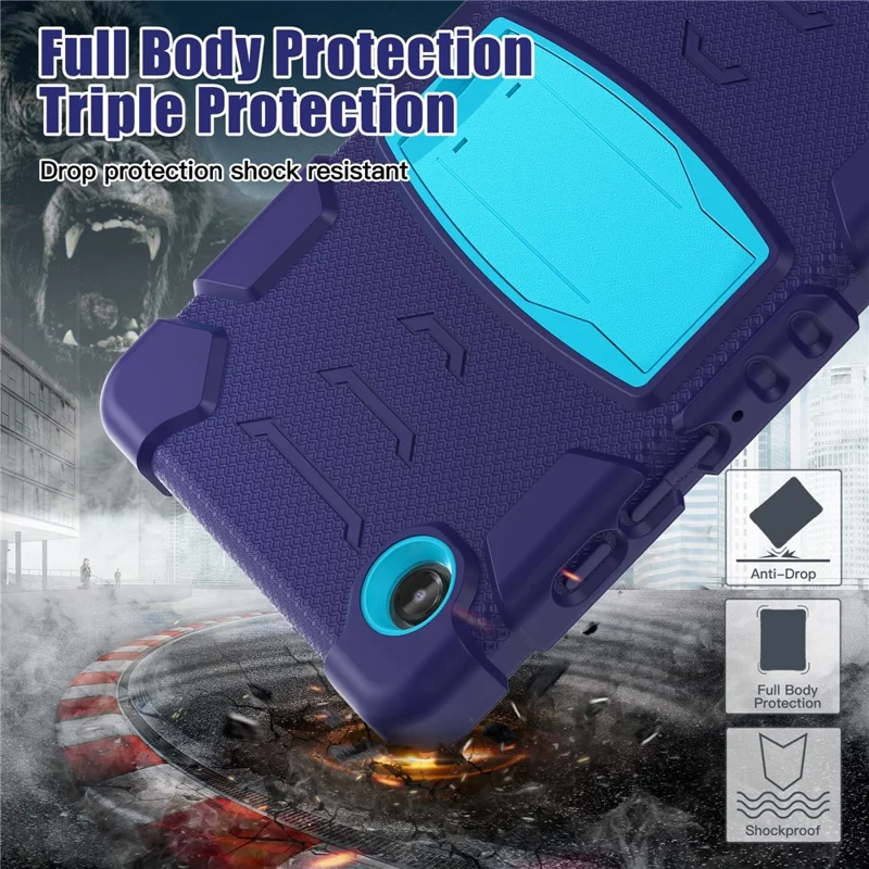 For Samsung Galaxy Tab A9 Tablet Case Anti-drop Kickstand PC+Silicone Protective Cover -  Navy Blue  /  Blue