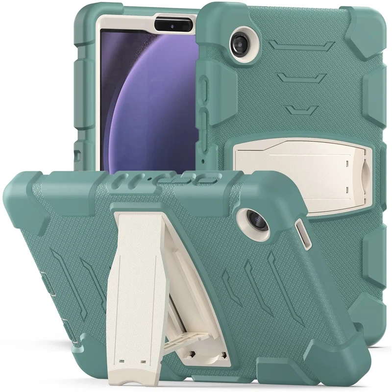 For Samsung Galaxy Tab A9 Tablet Case Anti-drop Kickstand PC+Silicone Protective Cover - Emerald Green