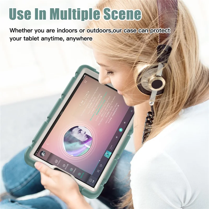 For Samsung Galaxy Tab A9 Tablet Case Anti-drop Kickstand PC+Silicone Protective Cover - Emerald Green