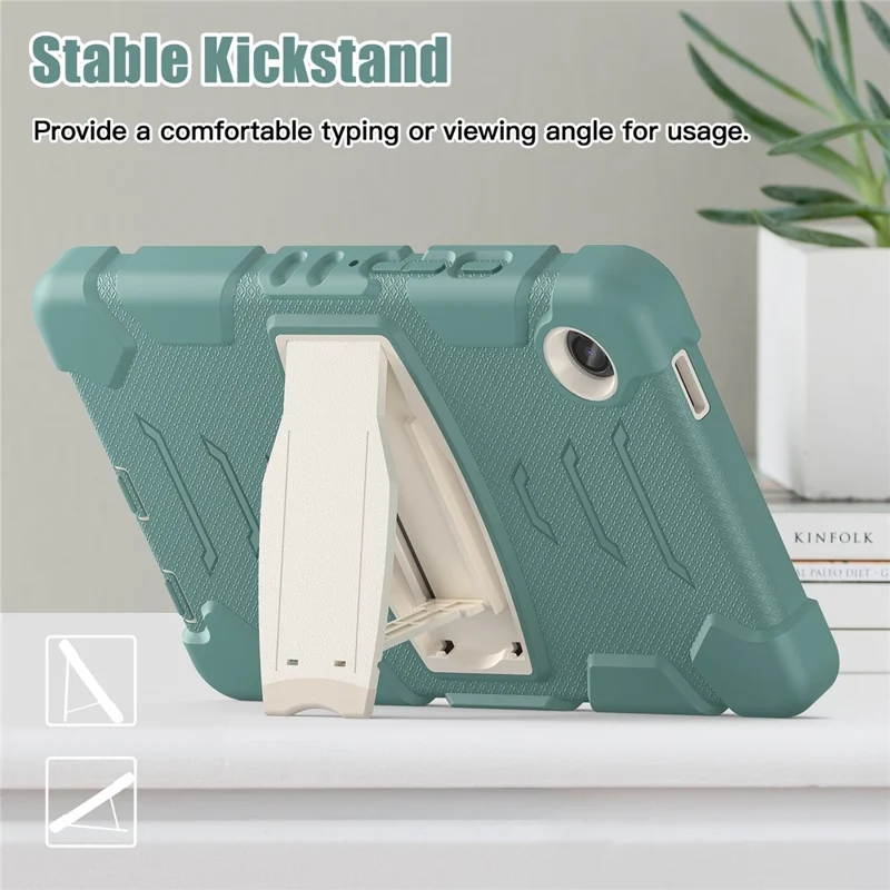 For Samsung Galaxy Tab A9 Tablet Case Anti-drop Kickstand PC+Silicone Protective Cover - Emerald Green