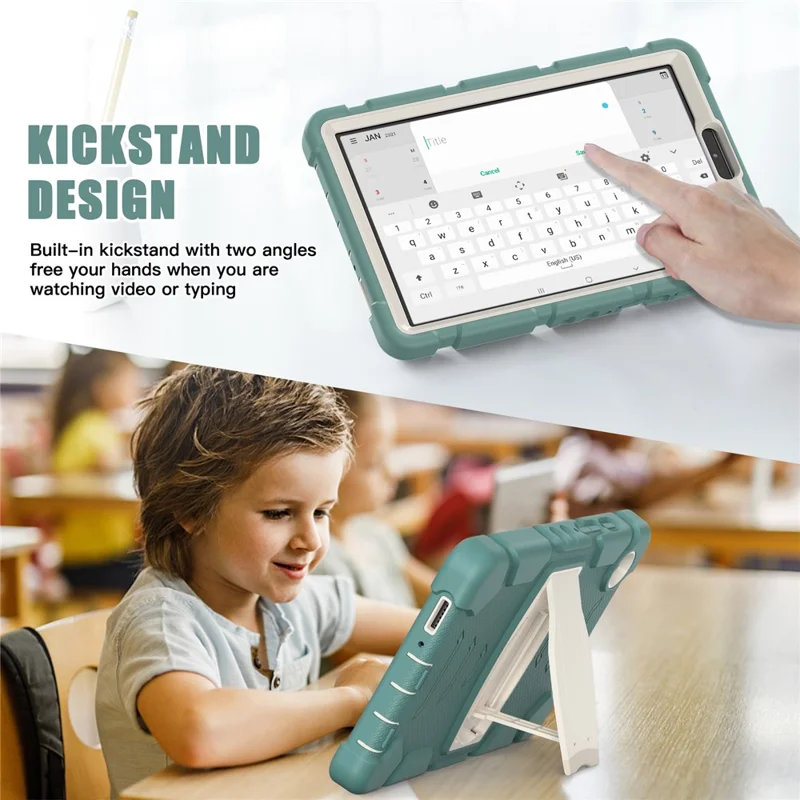 For Samsung Galaxy Tab A9 Tablet Case Anti-drop Kickstand PC+Silicone Protective Cover - Emerald Green