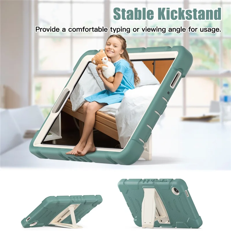 For Samsung Galaxy Tab A9 Tablet Case Anti-drop Kickstand PC+Silicone Protective Cover - Emerald Green