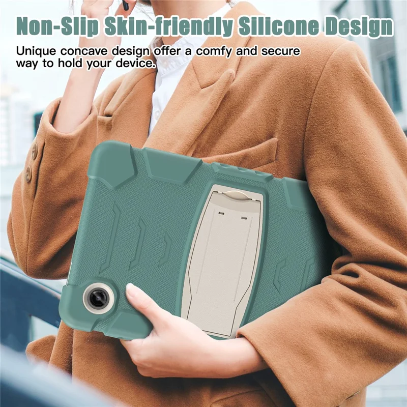 For Samsung Galaxy Tab A9 Tablet Case Anti-drop Kickstand PC+Silicone Protective Cover - Emerald Green