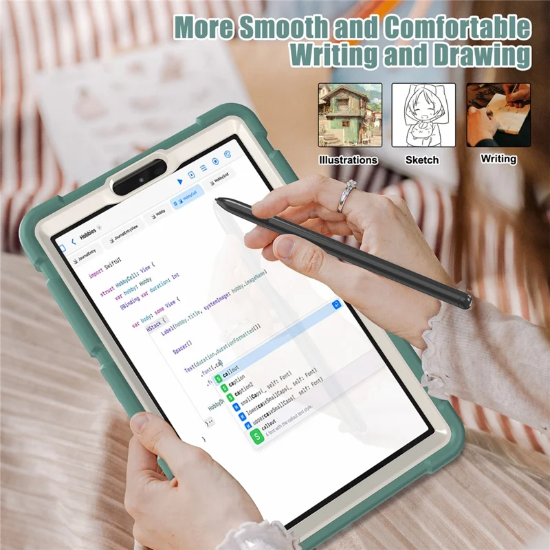 For Samsung Galaxy Tab A9 Tablet Case Anti-drop Kickstand PC+Silicone Protective Cover - Emerald Green