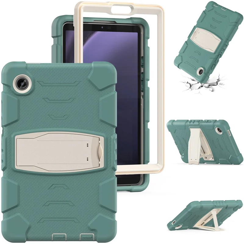 For Samsung Galaxy Tab A9 Tablet Case Anti-drop Kickstand PC+Silicone Protective Cover - Emerald Green