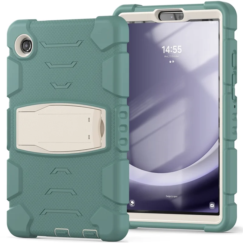 For Samsung Galaxy Tab A9 Tablet Case Anti-drop Kickstand PC+Silicone Protective Cover - Emerald Green