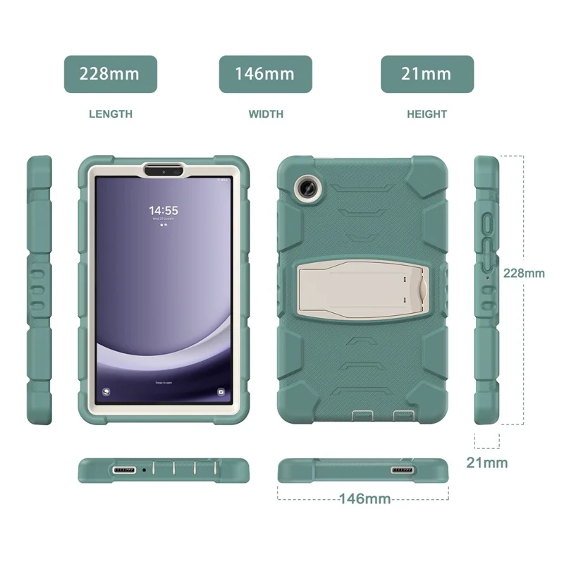 For Samsung Galaxy Tab A9 Tablet Case Anti-drop Kickstand PC+Silicone Protective Cover - Emerald Green