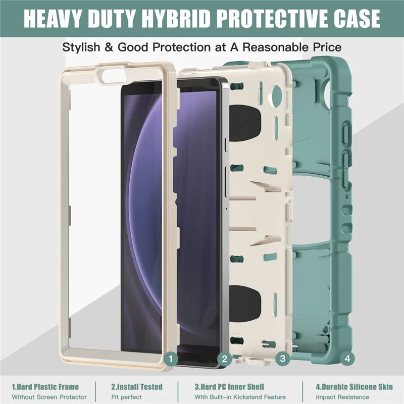 For Samsung Galaxy Tab A9 Tablet Case Anti-drop Kickstand PC+Silicone Protective Cover - Emerald Green