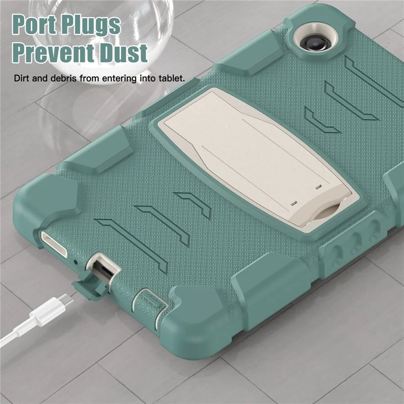 For Samsung Galaxy Tab A9 Tablet Case Anti-drop Kickstand PC+Silicone Protective Cover - Emerald Green