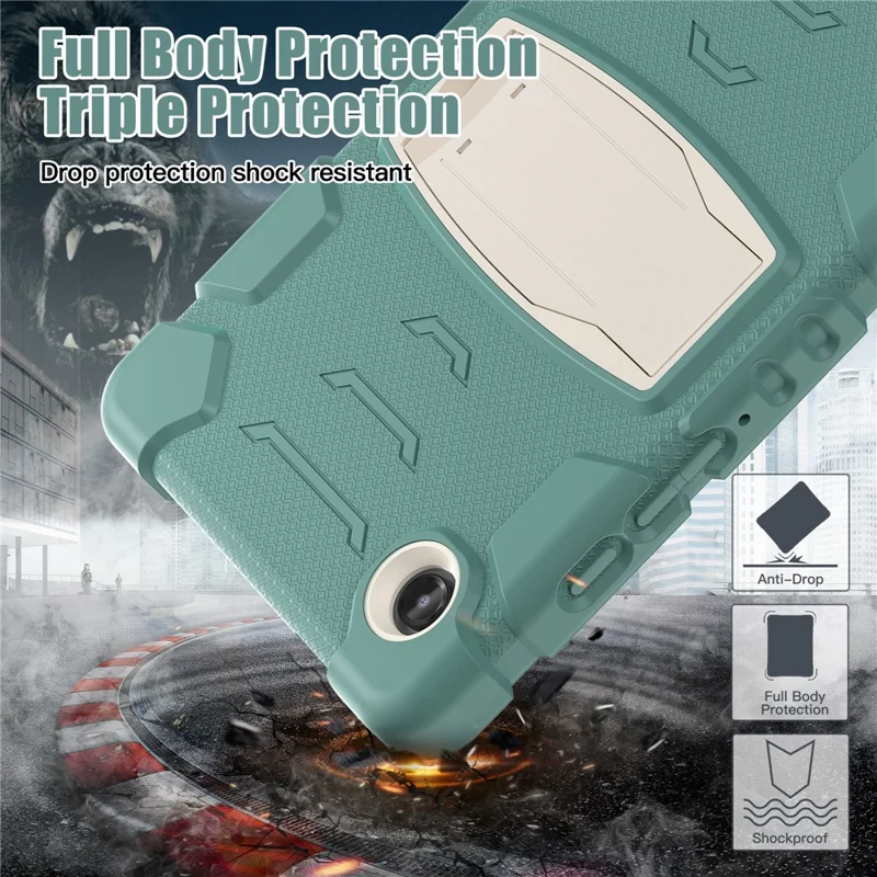 For Samsung Galaxy Tab A9 Tablet Case Anti-drop Kickstand PC+Silicone Protective Cover - Emerald Green
