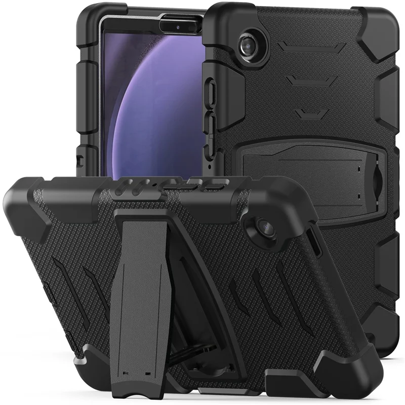 For Samsung Galaxy Tab A9 Tablet Case Anti-drop Kickstand PC+Silicone Protective Cover - Black  /  Black