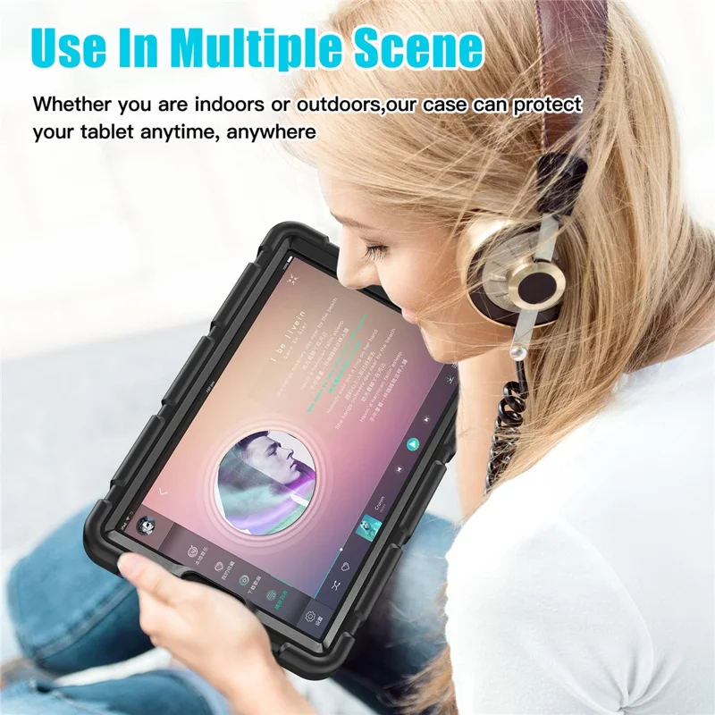 For Samsung Galaxy Tab A9 Tablet Case Anti-drop Kickstand PC+Silicone Protective Cover - Black  /  Black