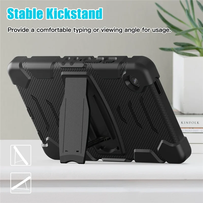 For Samsung Galaxy Tab A9 Tablet Case Anti-drop Kickstand PC+Silicone Protective Cover - Black  /  Black