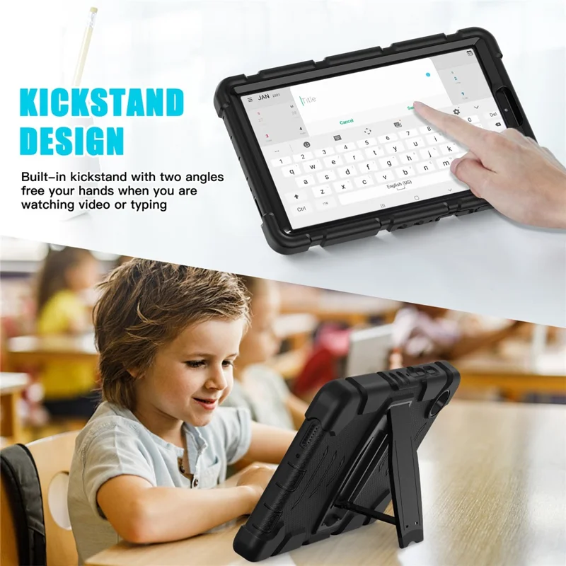 For Samsung Galaxy Tab A9 Tablet Case Anti-drop Kickstand PC+Silicone Protective Cover - Black  /  Black