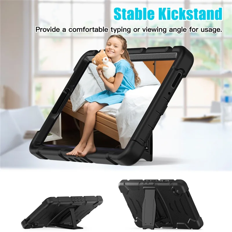 For Samsung Galaxy Tab A9 Tablet Case Anti-drop Kickstand PC+Silicone Protective Cover - Black  /  Black