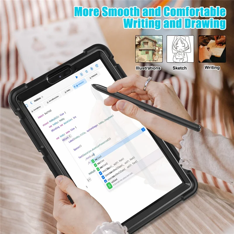 For Samsung Galaxy Tab A9 Tablet Case Anti-drop Kickstand PC+Silicone Protective Cover - Black  /  Black