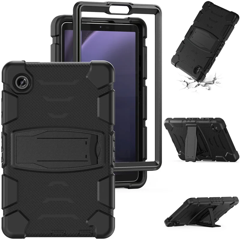 For Samsung Galaxy Tab A9 Tablet Case Anti-drop Kickstand PC+Silicone Protective Cover - Black  /  Black
