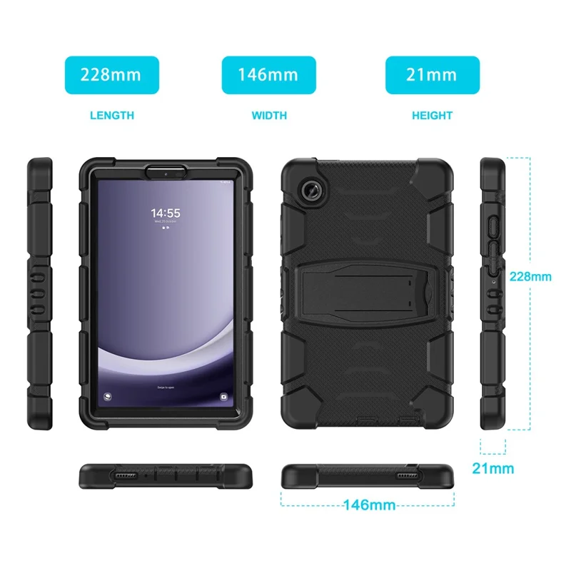 For Samsung Galaxy Tab A9 Tablet Case Anti-drop Kickstand PC+Silicone Protective Cover - Black  /  Black