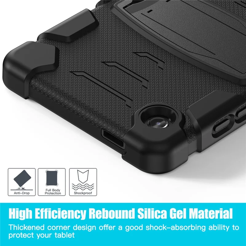 For Samsung Galaxy Tab A9 Tablet Case Anti-drop Kickstand PC+Silicone Protective Cover - Black  /  Black