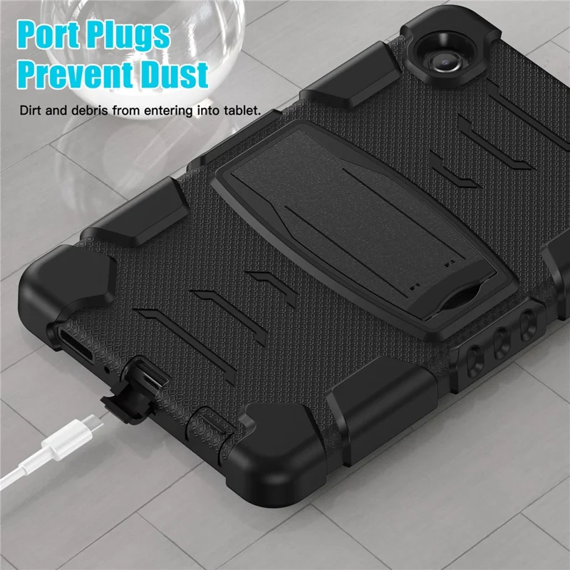For Samsung Galaxy Tab A9 Tablet Case Anti-drop Kickstand PC+Silicone Protective Cover - Black  /  Black