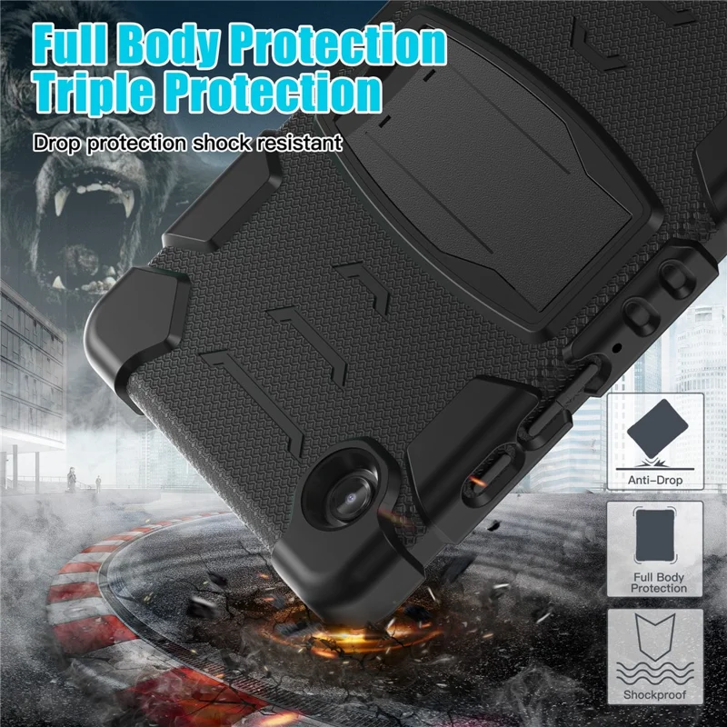For Samsung Galaxy Tab A9 Tablet Case Anti-drop Kickstand PC+Silicone Protective Cover - Black  /  Black
