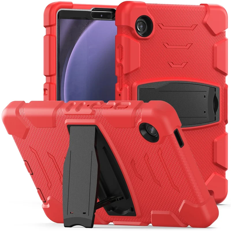 For Samsung Galaxy Tab A9 Tablet Case Anti-drop Kickstand PC+Silicone Protective Cover - Red  /  Black