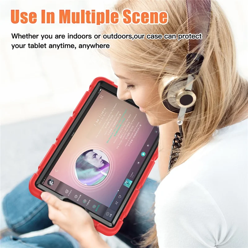 For Samsung Galaxy Tab A9 Tablet Case Anti-drop Kickstand PC+Silicone Protective Cover - Red  /  Black