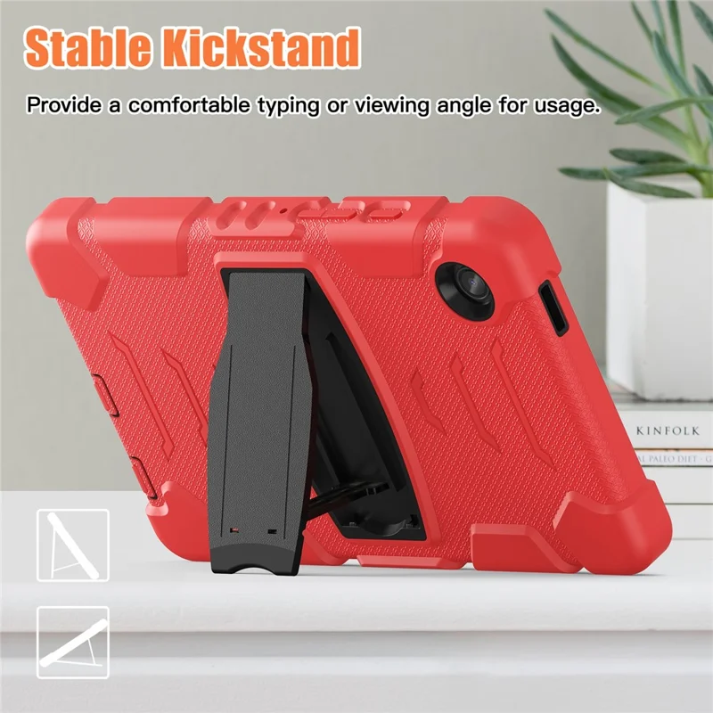 For Samsung Galaxy Tab A9 Tablet Case Anti-drop Kickstand PC+Silicone Protective Cover - Red  /  Black