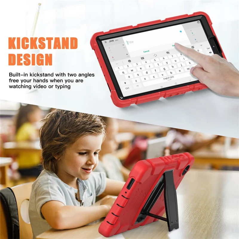 For Samsung Galaxy Tab A9 Tablet Case Anti-drop Kickstand PC+Silicone Protective Cover - Red  /  Black