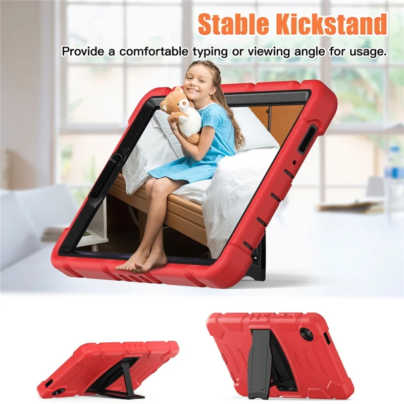 For Samsung Galaxy Tab A9 Tablet Case Anti-drop Kickstand PC+Silicone Protective Cover - Red  /  Black