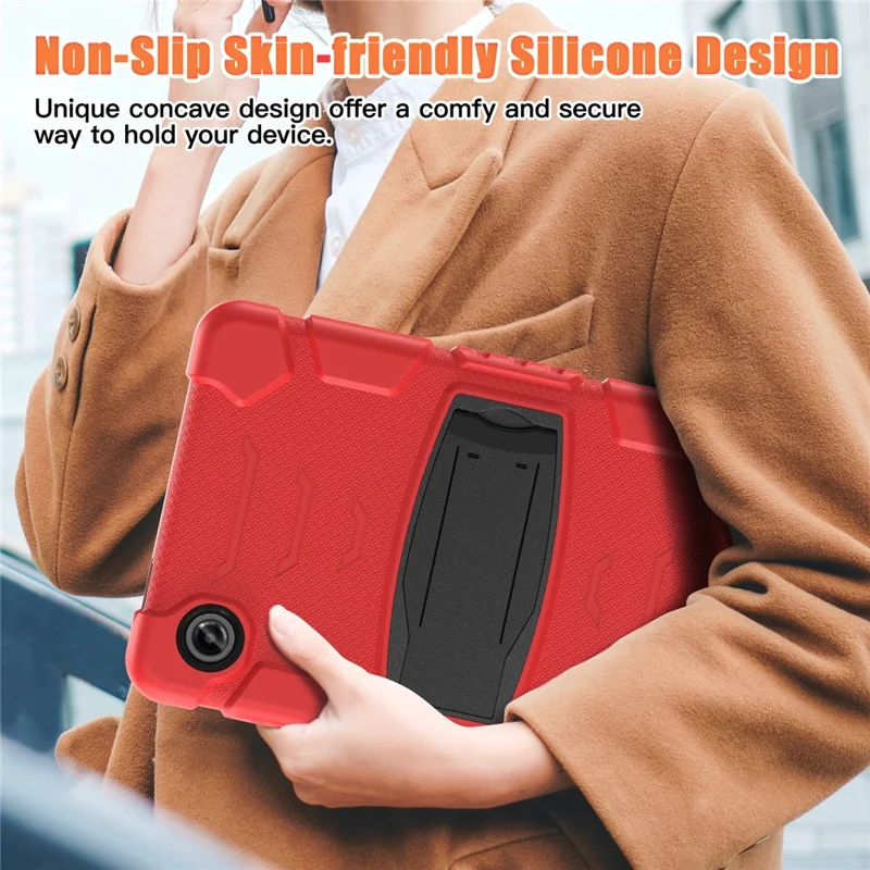 For Samsung Galaxy Tab A9 Tablet Case Anti-drop Kickstand PC+Silicone Protective Cover - Red  /  Black