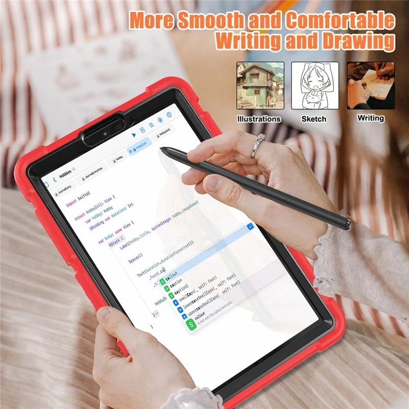 For Samsung Galaxy Tab A9 Tablet Case Anti-drop Kickstand PC+Silicone Protective Cover - Red  /  Black